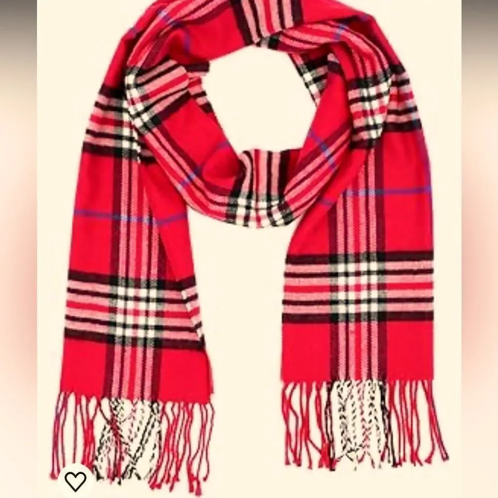 Plaid red, black and white plaid cashmere scarf